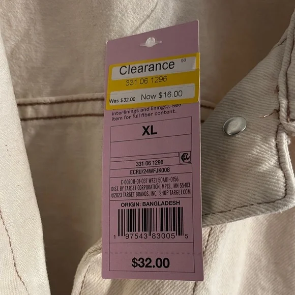 Wild Fable Cream Cropped Jean Jacket with Distressed Hem - Picture 3 of 4